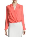 Jaklyn Long-Sleeve Draped Top, Ambrosia