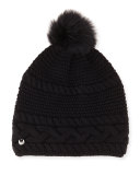 Cable-Knit Beanie w/ Pompom, Black