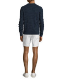Camo-Print Long-Sleeve Crewneck Sweater, Midnight