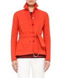 Button-Front Belted Short Trench Coat, Rust