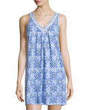 Blue Tile Printed Jersey Chemise, Blue Print
