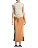 Sleeveless Ruched Silk-Blend Top, Ivory