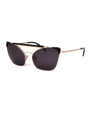 Chat Brow-Bar Cat-Eye Sunglasses, Black/Gold