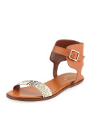 Barra Leather Ankle-Strap Sandal, Camel
