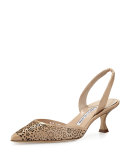 Carolyne Laser-Cut Low-Heel Halter Pump, Nude