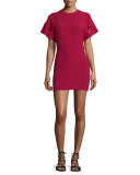 Hilda Short-Sleeve V-Back Mini Sheath Dress, Wine