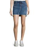 O-Ring Denim Mini Skirt with Staggered Raw Hem, Otto