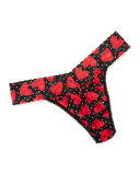 Queen-of-Hearts Signature Lace Original-Rise Thong, Black/Red