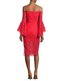 Selena Off-the-Shoulder Lace Cocktail Dress, Red