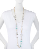 Long Pearly Bead & Crystal Spike Necklace