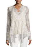 Pintucked Chiffon Lace Blouse, Antique