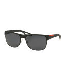 Rectangular Metal Sunglasses, Black