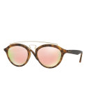 Mirrored Brow-Bar Sunglasses, Brown/Pink