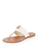 Nice T-Strap Thong Flat Sandal, White/Natural