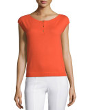 Sydney Button-Front Cashmere Top, Poppy Red