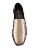 Metallic Palm-Embossed Slip-On Espadrille, Dark Brass