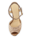 Perla Jute/Glitter Wedge Sandal, Light Mocha