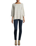3/4-Sleeve Catalan Plaid Top, Natural