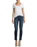 Verdugo Ankle Skinny Jeans with Undone Hem, Sandy