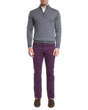 Striped Quarter-Zip Sweater, Charcoal