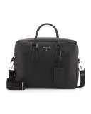 Saffiano Logo Briefcase with Shoulder Strap, Black
