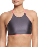 Popoyo Reversible High-Neck Swim Top, Hot Pink