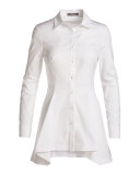 Flared-Hem Long-Sleeve Blouse, White