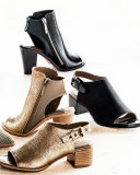 Kaden Leather Open-Toe Bootie, Black