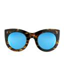 Boca II Mirrored Cat-Eye Sunglasses, Forest/Blue