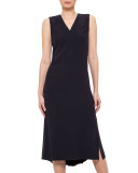 Sleeveless V-Neck Midi Dress, Navy