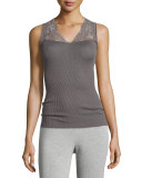 Seraphina Lace-Trim Wool-Silk Blend Tank Top, Warm Gray