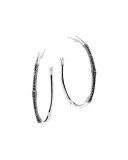 Bamboo Silver Lava Large Hoop Earrings, Black Sapphire