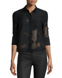 Esme 3/4-Sleeve Button-Front Blouse, True Black
