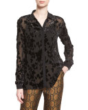 Velvet Long-Sleeve Blouse, Black