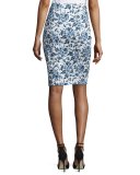 Toile de Jouy Pencil Skirt, Navy/White