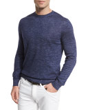 Cashmere-Blend Crewneck Sweater, Blue