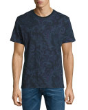 Paisley-Print Short-Sleeve Crewneck T-Shirt, Navy Multi
