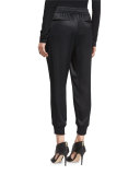 Cropped Satin Track Pants, Black
