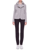 Long-Sleeve Striped Colorblock Sweater, Silver/Gray/Spearmint