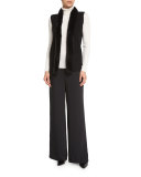Rabbit Fur-Trimmed Ribbed Sweater Vest, Black