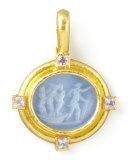Goddess on Boat Intaglio 19k Gold Pendant, Cerulean