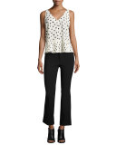 Dandelion-Print Sleeveless Top, Chalk/Black