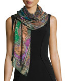 Dehli Paisley Cashmere & Silk Scarf, Violet