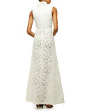 Sleeveless High-Neck Lace A-line Gown 