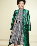Leopard Jacquard A-Line Coat, Navy/Green