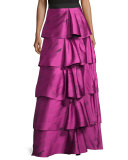 Tiered Silk Organza Ball Skirt, Pink Topaz
