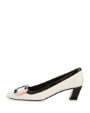 Belle Vivier Graphic Patent Pump, Off White/Black