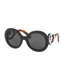 Monochromatic Round Scroll Sunglasses, Black/Ivory