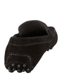 Terry-Trimmed Suede Driver, Black