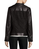 Lace-Panel Leather Moto Jacket, Black